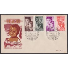 F-EX64085 SIDI IFNI MOROCCO 1954 FDC PRO CHILDREN WOMAN TO BARCELONA SPAIN.