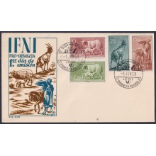 F-EX64124 SIDI IFNI MOROCCO 1959 FDC PRO CHILDREN FAUNA DEER SHEEP.