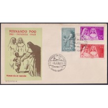 F-EX64092 FERNANDO POO 1963 FDC PRO CHILDREN CHRISTIAN WOMAN.