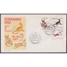 F-EX64143 FERNANDO POO 1967 FDC STAMPS DAY FAUNA SQUIRRELL FELINE.
