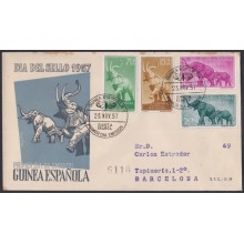 F-EX64087 SPANISH GUINEA 1957 FDC REG STAMPS DAY FAUNA WILDLIFE ELEPHANT.