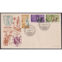 F-EX64079 SPANISH SAHARA 1956 FDC STAMPS DAYS COAT OF ARMS & CAMEL FAUNA.
