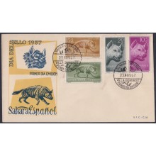 F-EX64077 SPANISH SAHARA 1957 FDC STAMPS DAY FAUNA HYENA WILDLIFE.