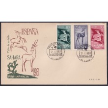 F-EX64070 SPANISH SAHARA 1961 FDC PRO CHILDREN FAUNA DEER ANTELOPE.