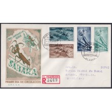 F-EX64102 SPANISH SAHARA 1965 FDC REG PRO CHILDREN FAUNA BEETLE INSECTS MANTIS.
