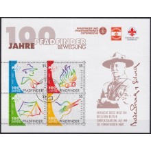 F-EX61212 AUSTRIA USED 2007 CENTENARY BOYS SCOUT LORD BADEM POWELL SHEET.