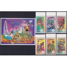 F-EX62746 CONGO MNH 1992 BARCELONA OLYMPIC GAMES TENNIS CYCLE BASEBALL ATHLETISM.