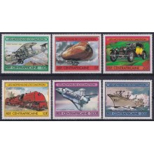 F-EX63249 CENTRAL AFRICA MNH 1982 TRANSPORTS RAILROAD CAR SHIP AIRPLANE AVION.