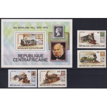 F-EX63234 CENTRAL AFRICA MNH 1979 ROWLAND HILL RAILROAD RAILWAYS TRAIN FERROCARRIL LOCOMOTIVES.
