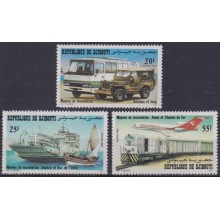 F-EX63345 DJIBOUTI MNH 1982 RAILROAD RAILWAYS AIRPLANE AVION MERCHANT SHIP AUTO.