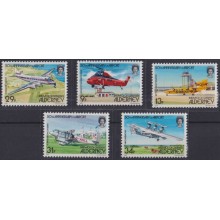 F-EX64222 ENGLAND UK ALDERNEY IS MNH 1985 50 ANIV AIRPORT HELICOPTER AVION.