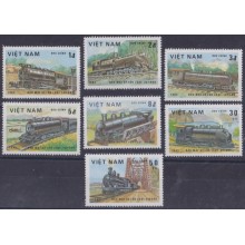 F-EX64054 VIETNAM MNH 1983 RAILROAD SHIP CHEMIS DE FER LOCOMOTIVE TRAIN.