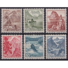 F-EX64020 SWITZERLAND 1948 MH DEFINITIVE SET ENGRAVING MOUNTAIN LANDSCAPE.