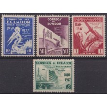 F-EX63819 ECUADOR MNH 1938 EXPOSICION PROGRESO AVION AIRPLANE RAILROAD BUILDING.