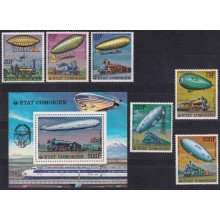 F-EX62855 COMORES MNH 1977 TRANSPORT ZEPPELIN RAILWAY TRAIN SHIP LOCOMOTIVE.