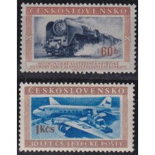 F-EX63804 CZECHOSLOVAKIA MNH 1954 TRANSPORT AIRPLANE RAILWAY TRAIN SHIP LOCOMOTIVE.