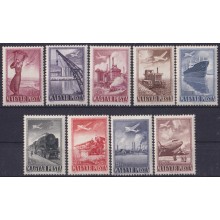 F-EX63269 HUNGARY MNH 1950 AIRMAIL SHIP RAILROAD AIRPLANE AVION TECHNOLOGY.