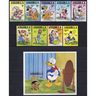 F-EX62777 ANGUILLA MNH 1981 EASTER WALT DISNEY MICKEY MOUSE MINNIE DONALD DUCK GOOFY.