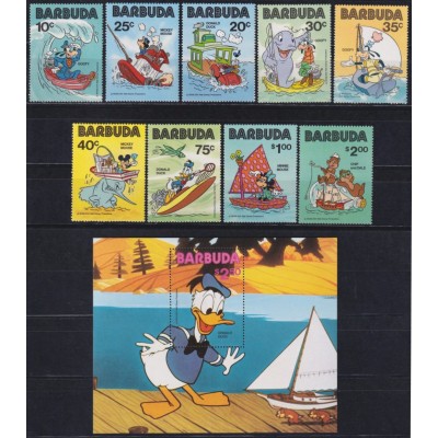 F-EX62786 BARBUDA MNH 1981 WALT DISNEY MICKEY MOUSE MINNIE DONALD DUCK GOOFY.