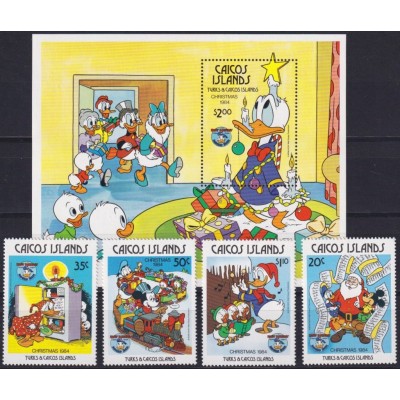 F-EX62790 CAICOS MNH 1984 CHRISTMAS WALT DISNEY DONALD DUCK MICKEY MOUSE.