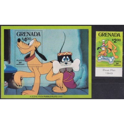 F-EX62799 GRENADA MNH 1981 WALT DISNEY PLUTO DOG 50th ANNIV.