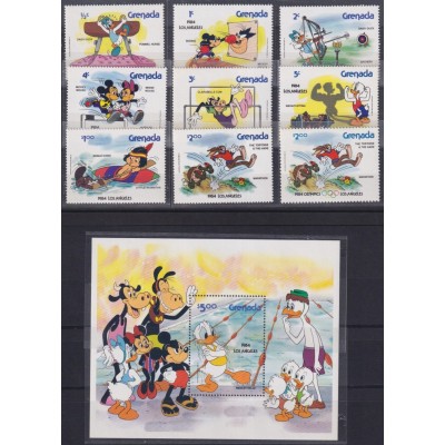 F-EX62803 GRENADA MNH 1984 LOS ANGELES OLYMPIC GAMES WALT DISNEY MICKEY MOUSE.