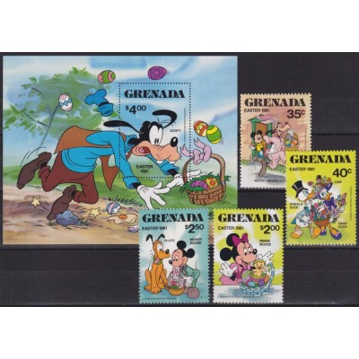 F-EX62807 GRENADA MNH 1981 EASTER WALT DISNEY DONALD DUCK MICKEY MOUSE PLUTO.