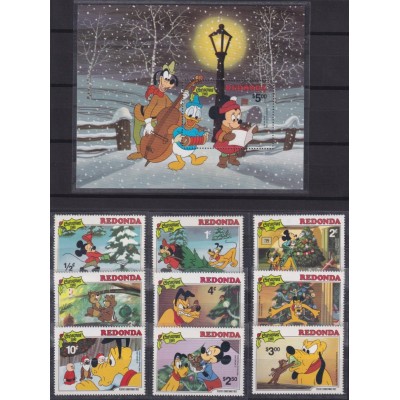 F-EX62825 REDONDA MNH 1981 CHRISTMAS WALT DISNEY MICKEY MOUSE DONALD DUCK PLUTO.