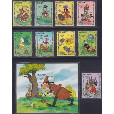 F-EX62829 REDONDA MNH 1984 EASTER WALT DISNEY MICKEY MOUSE DONALD DUCK PLUTO GOOFY.