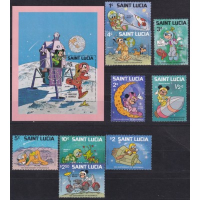 F-EX62830 ST LUCIA MNH 1979 WALT DISNEY 10th ANNIV MOONWALK MICKEY MOUSE GOOFY DONALD DUCK.