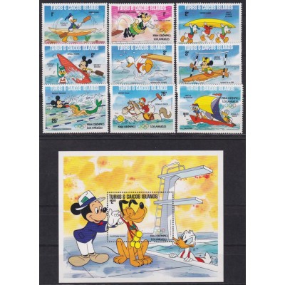 F-EX62837 TURKS & CAICOS MNH 1984 LOS ANGELES OLYMPIC GAMES WALT DISNEY MICKEY MOUSE.