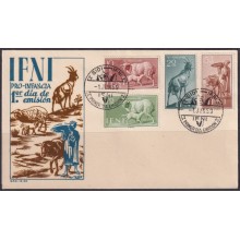 F-EX64163 SPAIN IFNI MOROCCO 1959 FDC PRO INFANCIA CHILDREN GOAT.