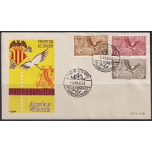 F-EX64403 SPAIN SAHARA 1958 FDC PRO AYUDA VALENCIA BIRD.