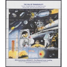 F-EX64355 PALAU MNH 1989 20th APOLLO 11 MANNED MOON LANDING EXPLORATION SPACE SATELLITE SHEET.
