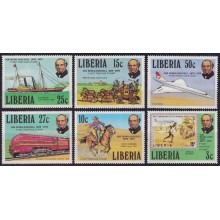 F-EX63407 LIBERIA MNH 1979 ROWLAND HILL RAILWAYS RAILROAD SHIP AVION AIRPLANE.
