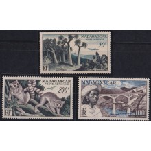 F-EX63960 MADAGASCAR MNH 1954 AIRMAIL BRIDGE LEMUR RAILWAYS TRAIN RAILROAD FERROCARRIL.