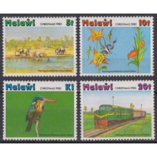 F-EX63411 MALAWI MNH 1980 CHRISTMAS BIRD FLOWER RAILROAD TRAIN RAILWAYS LOCOMOTIVE FERROCARRIL
