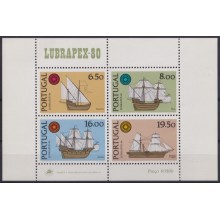 F-EX64565 PORTUGAL MNH 1980 HISTORY OF SHIP LUBRAPEX-80 SHEET.