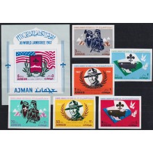 F-EX64636 SOUTH ARABIA AJMAN MNH 1967 IMPERF BOYS SCOUT JAMBOREE BADEM POWELL.