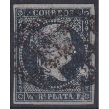 1855-340 CUBA ANTILLAS SPAIN 1855 ISABEL II Nº.1 ½ r GREEN BLACK CON BURBUJA DE IMPRESIÓN.