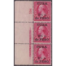 1899-759 CUBA US OCCUPATION 1899 2 ½ c MNH PLATE NUMBERS Nº594.