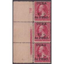 1899-760 CUBA US OCCUPATION 1899 2 ½ c NO GUM PLATE NUMBERS Nº758.
