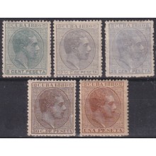 1880-212 CUBA SPAIN MH 1880 ALFONSO XII 5c-1pta (WITHOUT 10c) ORIGINAL GUM.