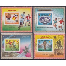 F-EX46792 MONGOLIA 1982 RARE TEXTURE “COSTUMES” 6 SHEET SOCCER CUP FOOTBALL.