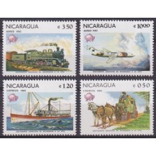 F-EX63432 NICARAGUA MNH 1982 UPU SHIP AVION RAILROAD TRAIN RAILWAYS LOCOMOTIVE FERROCARRIL.