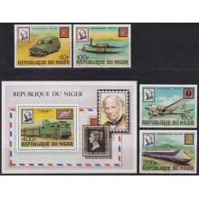F-EX63607 NIGER MNH 1979 ROWLAND HILL AVION SHIP CANOES AUTO RAILROAD TRAIN RAILWAYS LOCOMOTIVE.