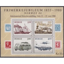 F-EX63082 NORWAY NORGE NOREG MNH 1980 NORWEX´80 SHIP HISTORY SHIP & ROYAL RAILROAD.