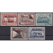 F-EX63460 PERU MH 1937 AIRMAIL OVERPRINT NEW VALUE AIRPLANE RAILROAD TRAIN LOCOMOTIVE.