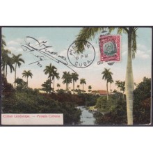 POS-1881 CUBA POSTCARD 1910 CUBAN LANDSCAPE ROYAL PALM TO BELGIUM.