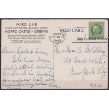POS-1883 CUBA POSTCARD 1933 MORRO CASTLE PAQUEBOT  WARD LINE SHIP TO US USA.